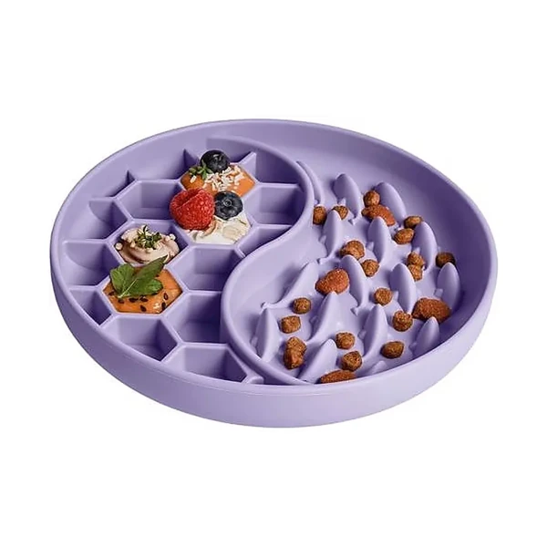 Cuenco Antideslizante para comer despacio y alfombrilla para lamer perros y gatos - Color Lila