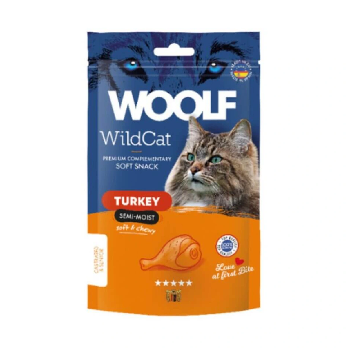 [00802277] Woolf Wild Cat Snack Semihúmedo Pavo 50 gr·