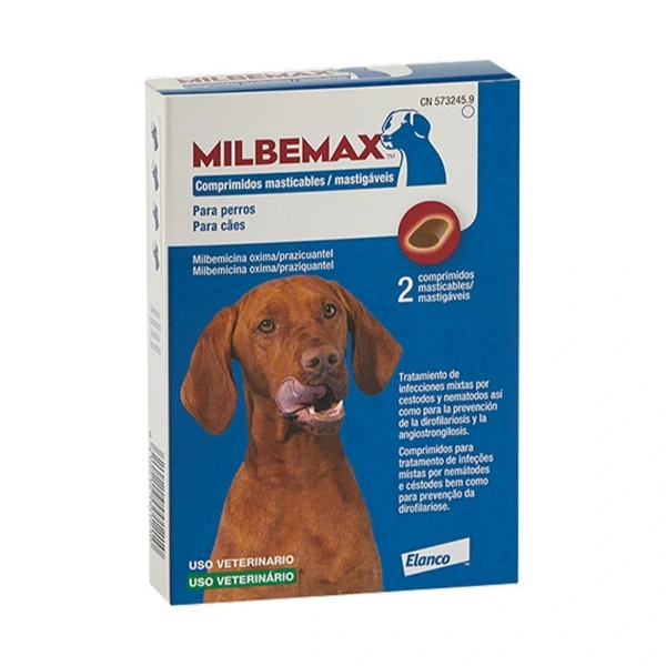 Milbemax Perro Gran 5-25kg Mastic. 12'5/125mg 2 Comp.