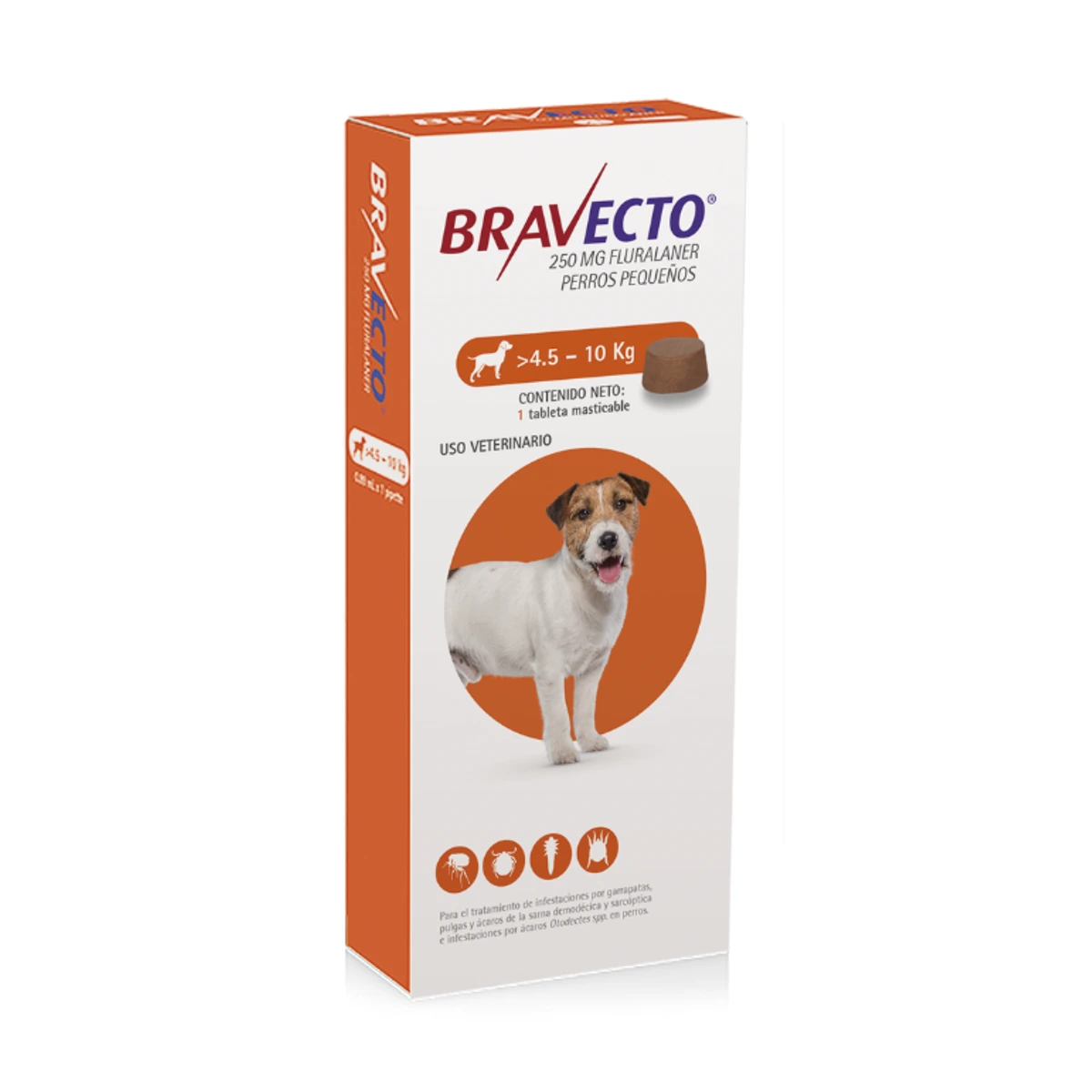 Braveco 250mg fluralaner - >4, 5 - 10kg - 1 comprimido