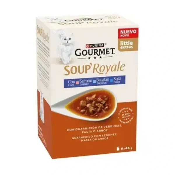 Gourmet soup royale (salmon, bacalao, solla)