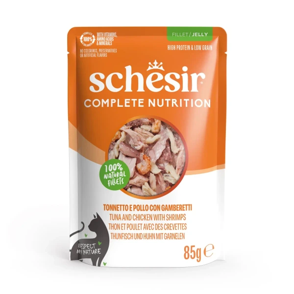 Pouch Gato Atun y Pollo con Gambas, 85 g, Schesir