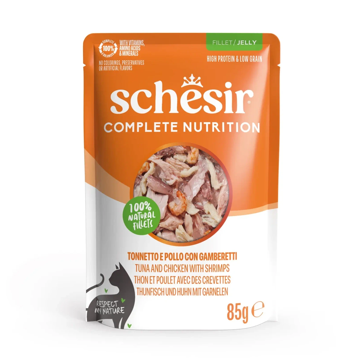 Pouch Gato Atun y Pollo con Gambas, 85 g, Schesir